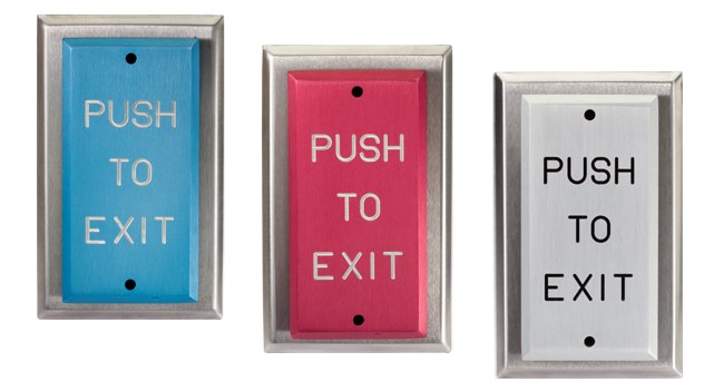 Pushplate 100 in blue, red and brushed aluminum