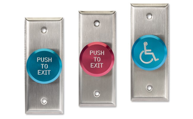 Pushplate 130/150 with blue, red and accessibility-symbol buttons